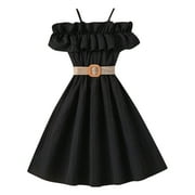 Girls Spring Dresses Summer Sleeveless Solid Color Princess Dance Party With Belt Clothes Girls Easter Dress